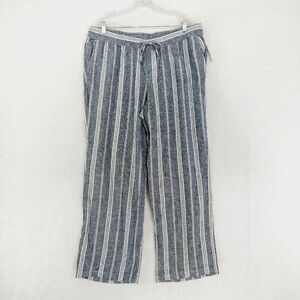 NEW Old Navy Women’s Drawstring Blue White Gray Stripes Linen Summer Pants P4192
